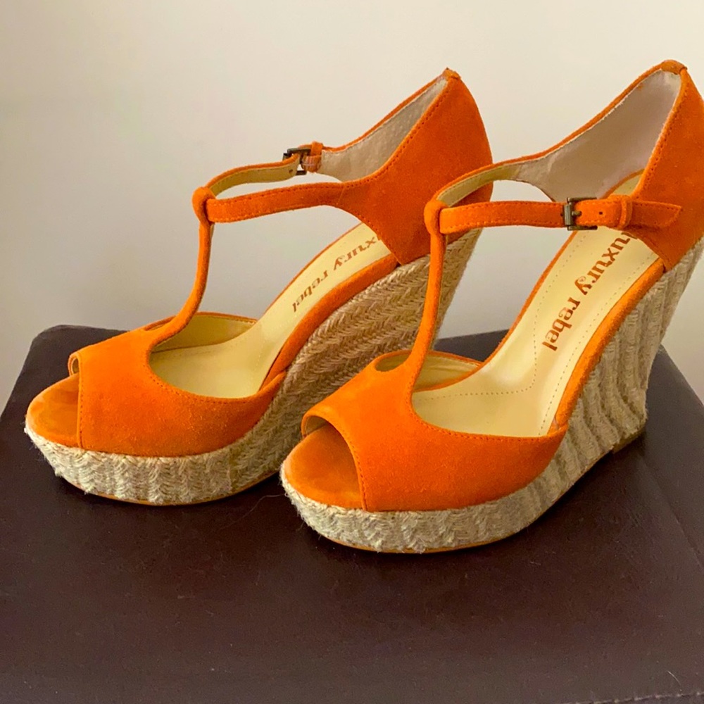 Luxury Rebel orange suede wedge